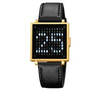 Gosasa Men’s Square Word-Matrix LED Watch Read Time in Words 30 m Waterproof Big Face Multifunctional Date Wristwatch Vintage Luxury Business Dress Timepiece Stainless Steel or Gold/Silver Toned