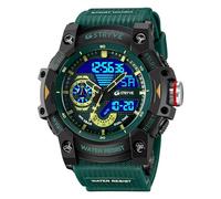 Gosasa Men’s Tactical Watch Analog Digital Dual Display - 50M Waterproof Military Wristwatch with LED Backlight, Stopwatch, Alarm, Countdown - Durable Outdoor Watch, Green