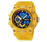 Gosasa Men’s Tactical Watch Analog Digital Dual Display - 50M Waterproof Military Wristwatch with LED Backlight, Stopwatch, Alarm, Countdown - Durable Outdoor Watch (A Transparent Yellow)