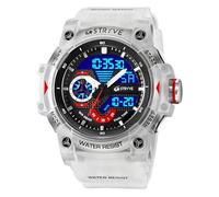 Gosasa Men’s Tactical Watch Analog Digital Dual Display - 50M Waterproof Military Wristwatch with LED Backlight, Stopwatch, Alarm, Countdown - Durable Outdoor Watch (A Transparent White)