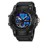Gosasa Men’s Tactical Watch Analog Digital Dual Display - 50M Waterproof Military Wristwatch with LED Backlight, Stopwatch, Alarm, Countdown - Durable Outdoor Watch, Black