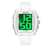 Gosasa Men’s Talking Digital Watch Large Face LED 5ATM Waterproof Shockproof Sports Wristwatch with Voice Time, Alarm, Timer, Backlight, Easy Read Display, A White