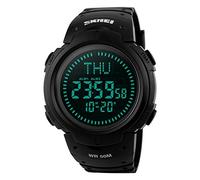 Gosasa Men’s Watch Sports Digital Compass Survival 50M Waterproof Stopwatch Alarm (Black)