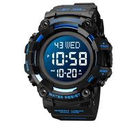 Gosasa Men Sport Watch Countdown Stopwatch Watch Mens Wrist Watch Waterproof LED Electronic Digital Male Watch 12/24 Hour Multifunctional Watch, E Blue