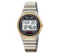 Gosasa Men's and Women's Retro Ultra-Thin Digital Watch Waterproof 30M Stainless Steel Business Casual Quartz Watch with LED Backlight, Alarm, Stopwatch, Silver Gold, Men