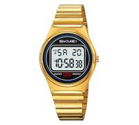 Gosasa Men's and Women's Retro Ultra-Thin Digital Watch Waterproof 30M Stainless Steel Business Casual Quartz Watch with LED Backlight, Alarm, Stopwatch, Gold, Women