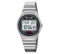 Gosasa Men's and Women's Retro Ultra-Thin Digital Watch Waterproof 30M Stainless Steel Business Casual Quartz Watch with LED Backlight, Alarm, Stopwatch, Silver, Men