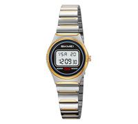 Gosasa Men's and Women's Retro Ultra-Thin Digital Watch Waterproof 30M Stainless Steel Business Casual Quartz Watch with LED Backlight, Alarm, Stopwatch, Silver Gold, Women