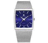 Gosasa Mens Classic Analog Quartz Date Stainless Steel Milanese Mesh Strap Ultra-Thin Luminous Rectangle Dial Watch, Blue, Business
