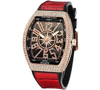 Gosasa Men's Fashion Cool Unique Tonneau Watch Iced Out Bling Crystal Rhinestone Quartz Wristwatches with Rubber Strap, Red Rose Gold, Fashion, hip-hop, business