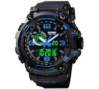 Gosasa Men's Large Face Outdoor Sports Watches Military S-Shock Watch Waterproof, Backlight, Alarm, Stopwatch Features - Rugged Wristwatch for Training, Hiking, and Adventure, A _1520_Blue, Big,
