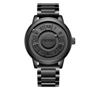 Gosasa Mens Magnetic Levitation Watch Unique 3D Floating Ball Swiss Quartz Watch Roman Numerals, Waterproof Wristwatch with Leather/Steel Strap, A Black