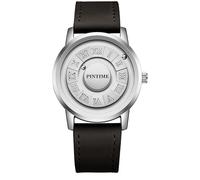 Gosasa Mens Magnetic Levitation Watch Unique 3D Floating Ball Swiss Quartz Watch Roman Numerals, Waterproof Wristwatch with Leather/Steel Strap, Silver Black