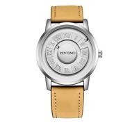 Gosasa Mens Magnetic Levitation Watch Unique 3D Floating Ball Swiss Quartz Watch Roman Numerals, Waterproof Wristwatch with Leather/Steel Strap, Silver Brown