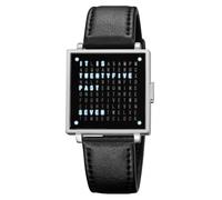 Gosasa Mens Square Fashion Creative Multifunction Waterproof Stainless Steel Gold Silver Leather Band Wrist Watch Gift for Men, Silver, Minimalist