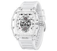 Gosasa Men's Tonneau Fashion Watch, Luxury Transparent Barrel Case Quartz Watch for Men with Date, Big Face Luminous Analog Wrist Watch, Waterproof Business Casual Watch