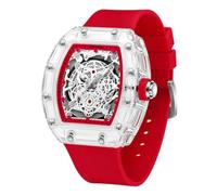 Gosasa Men's Tonneau Fashion Watch, Luxury Transparent Barrel Case Quartz Watch for Men with Date, Big Face Luminous Analog Wrist Watch, Waterproof Business Casual Watch