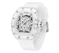 Gosasa Men's Tonneau Fashion Watch, Luxury Transparent Barrel Case Quartz Watch for Men with Date, Big Face Luminous Analog Wrist Watch, Waterproof Business Casual Watch