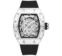 Gosasa Men's Tonneau Fashion Watch, Luxury Transparent Barrel Case Quartz Watch for Men with Date, Big Face Luminous Analog Wrist Watch, Waterproof Business Casual Watch