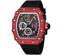 Gosasa Mens Unique Punk Bling Iced Out Dress Watches Tonneau Rectangle Watches for Men Waterproof Analog Chronograph Sports Work Mens Wrist Watch Luminous Silicone Band, X Red Black, Chronograph