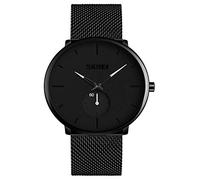Gosasa Mens Watches Ultra Thin Wrist Watches for Men Minimalist Waterproof Quartz Analog Stainless Steel Mesh Band Watch, White, M,
