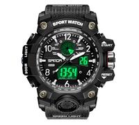 Gosasa Military Style Digital Analog Watch, Large Face 2.2", 50m Water Resistant, Dual Time Zone, Alarm, LED Backlight, Stopwatch, PU Strap, Black White, Modern