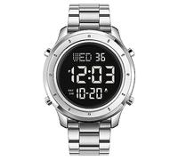 Gosasa Multifunction LED Digital Men's Watches Leather Band Outdoor Sport Wristwatch for Men Date Alarm Casual Male Watch Stainless Steel Waterproof Stopwatch, Silver Black S, Sport