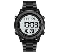 Gosasa Multifunction LED Digital Men's Watches Leather Band Outdoor Sport Wristwatch for Men Date Alarm Casual Male Watch Stainless Steel Waterproof Stopwatch, Black White Steel, Casual