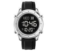 Gosasa Multifunction LED Digital Men's Watches Leather Band Outdoor Sport Wristwatch for Men Date Alarm Casual Male Watch Stainless Steel Waterproof Stopwatch, Silver Black Leather, Sport