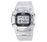Gosasa Outdoor Sport Unisex Watches LED Light Digital Watches Transparent Multifunctional Wristwatch for Men and Women Casual Style Stopwatch Date 5Bar Waterproof, White, Sport