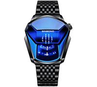 Gosasa Simple Fashion Cool Men's Casual Waterproof Stainless Steel Quartz Wristwatch Geometric Shape Case Creative Men's Digital Watch, Blue Black Strap, Fashion, Business, Personality, Unique