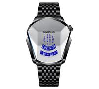 Gosasa Simple Fashion Cool Men's Casual Waterproof Stainless Steel Quartz Wristwatch Geometric Shape Case Creative Men's Digital Watch, Black Silver Steel