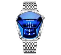Gosasa Simple Fashion Cool Men's Casual Waterproof Stainless Steel Quartz Wristwatch Geometric Shape Case Creative Men's Digital Watch, Silver Blue Steel