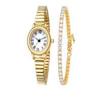 Gosasa Small Gold Watch for Women, Oval Roman Dial and Bracelet Set