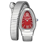 Gosasa Snake Bracelet Watch for Women, Elegant Bangle Wrist Watch with Flexible Wrap Strap Design, Fashion Jewelry Style Quartz Watch, Adjustable Cuff Watch for Dress & Gift, Silver Red, Unique