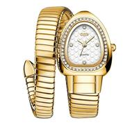 Gosasa Snake Bracelet Watch for Women, Elegant Bangle Wrist Watch with Flexible Wrap Strap Design, Fashion Jewelry Style Quartz Watch, Adjustable Cuff Watch for Dress & Gift, Gold White, Unique