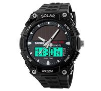 Gosasa Solar Power Sport Watches Men 50M Waterproof Outdoor Multifunctional Military Watch(Black) - -
