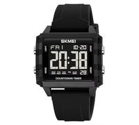 Gosasa Square Men's Digital Watch Big Numbers Dial Large Face Waterproof Unisex Silicone Strap LED Watches, Black, Sport