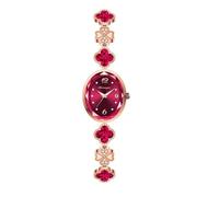 Gosasa Stylish Women's Bracelet Petal Oval Quartz Watch Luxury Elegant Dress Four-Leaf Clover Waterproof Ladies Diamond Wristwatch with Date, Red, Luxury