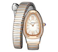 Gosasa Stylish Women's Snake Shape Bangle Watch Unique Design Snake Coil Elegant Dress Diamond Bracelet Ladies Quartz Wristwatch with Roman Numerals Dial, A-rose Silver White, Unique