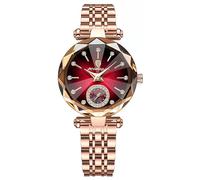 Gosasa Top Brand Luxury Women's Watch Diamond Dial Elegant Watch for Women Leather Quartz Fashion Ladies Wristwatch Waterproof Analog Display Stainless Steel, Red S, Luxury