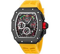 Gosasa Unique Men Punk Wristwatch Hollow Big Dial Luminous Waterproof Sport Analog Quartz Business Men's Watches Silicon Strap Dress Watch (Black Case - Red Strap), Black Case - Yellow Strap, Punk