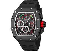 Gosasa Unique Men Punk Wristwatch Hollow Big Dial Luminous Waterproof Sport Analog Quartz Business Men's Watches Silicon Strap Dress Watch (Black Case - Red Strap), Black Case - Black, Punk