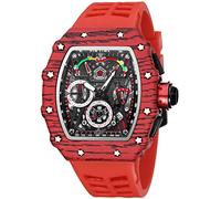 Gosasa Unique Men Punk Wristwatch Hollow Big Dial Luminous Waterproof Sport Analog Quartz Business Men's Watches Silicon Strap Dress Watch (Black Case - Red Strap), Textures Case - Red - Red Strap,