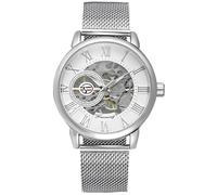 Gosasa Unique Mens Automatic Watch Transparent Watch Dial Hollow Skeleton Silver Tone Mesh Band Watch, Silver, Automatic Watch