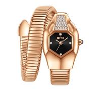 Gosasa Unique Women’s Snake-Inspired Bangle Quartz Watch with Stretch Metal Band, Crystal-Studded Case, Luxury Creative Design, Fashion Dress Women Bracelet Watch, Gift for Ladies, Rose Black, Unique