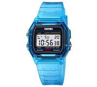 Gosasa Unisex Classic Transparent Color PU Strap Digital Sports Watch Waterproof Casual Digital Watch, Blue, Digital