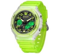 Gosasa Unisex Digital Sports Watch 5ATM Waterproof Tactical Analog-Digital Watch with Stopwatch, Alarm, LED Backlight, Transparent Strap - Military Style for Men & Women, B Transparent Green