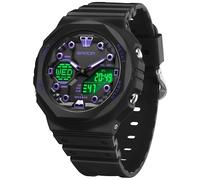 Gosasa Unisex Digital Sports Watch 5ATM Waterproof Tactical Analog-Digital Watch with Stopwatch, Alarm, LED Backlight, Transparent Strap - Military Style for Men & Women, Black Purple