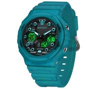 Gosasa Unisex Digital Sports Watch 5ATM Waterproof Tactical Analog-Digital Watch with Stopwatch, Alarm, LED Backlight, Transparent Strap - Military Style for Men & Women, Transparent Blue